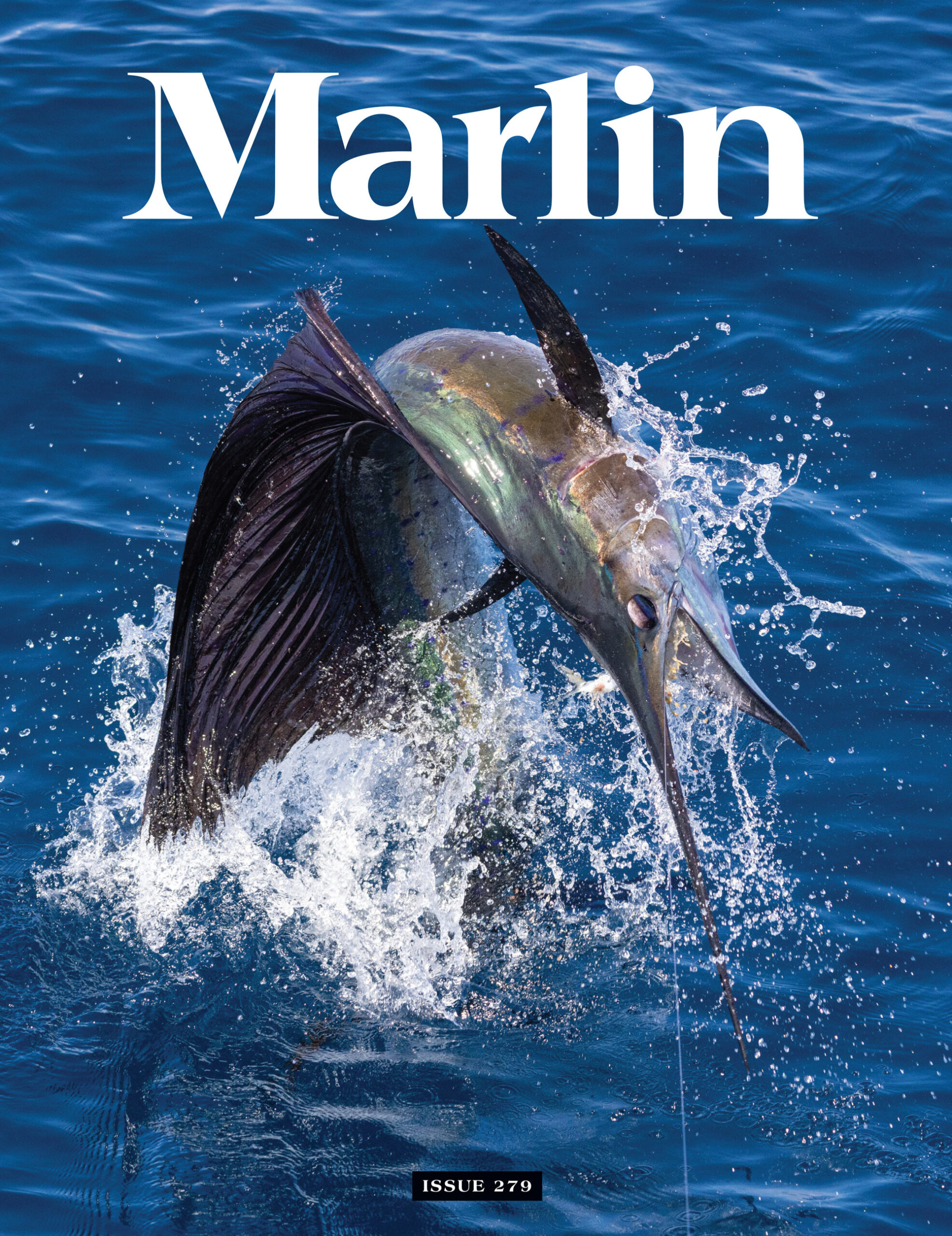 Cover of Issue 279 of Marlin Magazine, featuring a large billfish splashing out of the ocean.